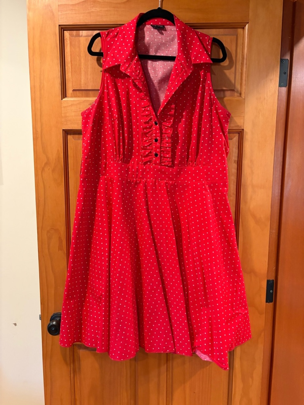 City Chic Red Polka Dot Collared Sleeveless Fit-and-Flare Dress